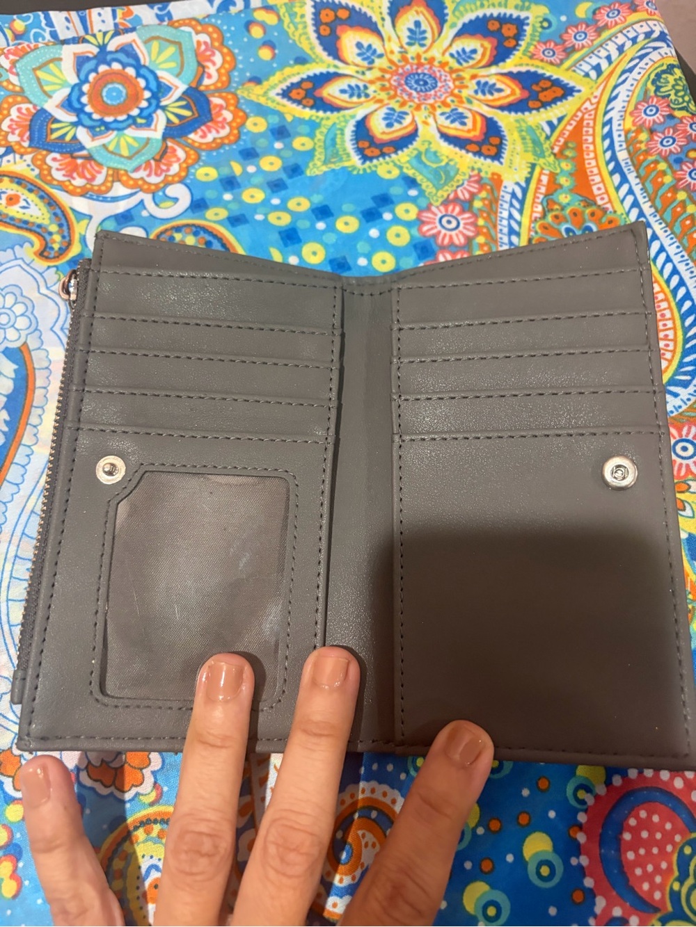 Stradivarius Croc-Embossed Zip Wallet in Grey with 8 compartment large space for - Picture 5 of 5